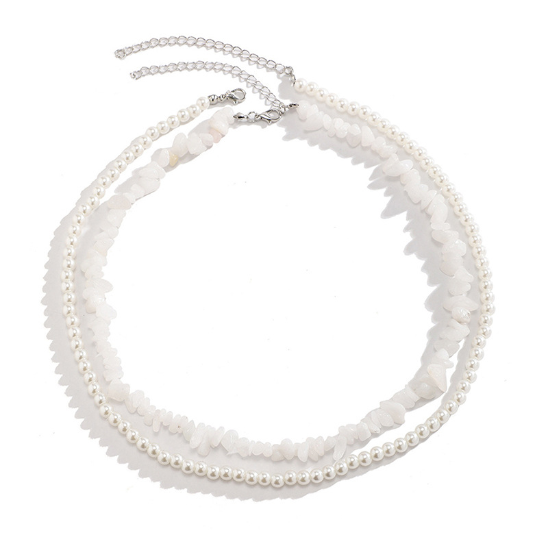 Rongshang Crushed Stone Imitation Pearl Necklace for Men Hip-Hop Beaded Clavicle Chain Accessory