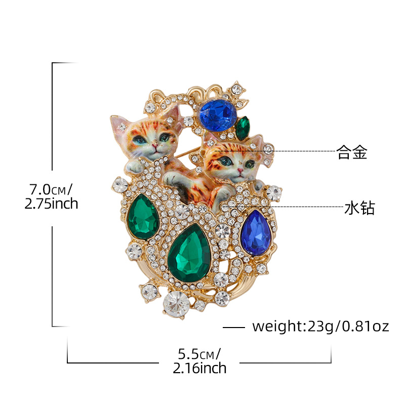 Rhinestone Double Cat Brooch Cute Animal Eco-Friendly Corsage Women's Pin Accessory