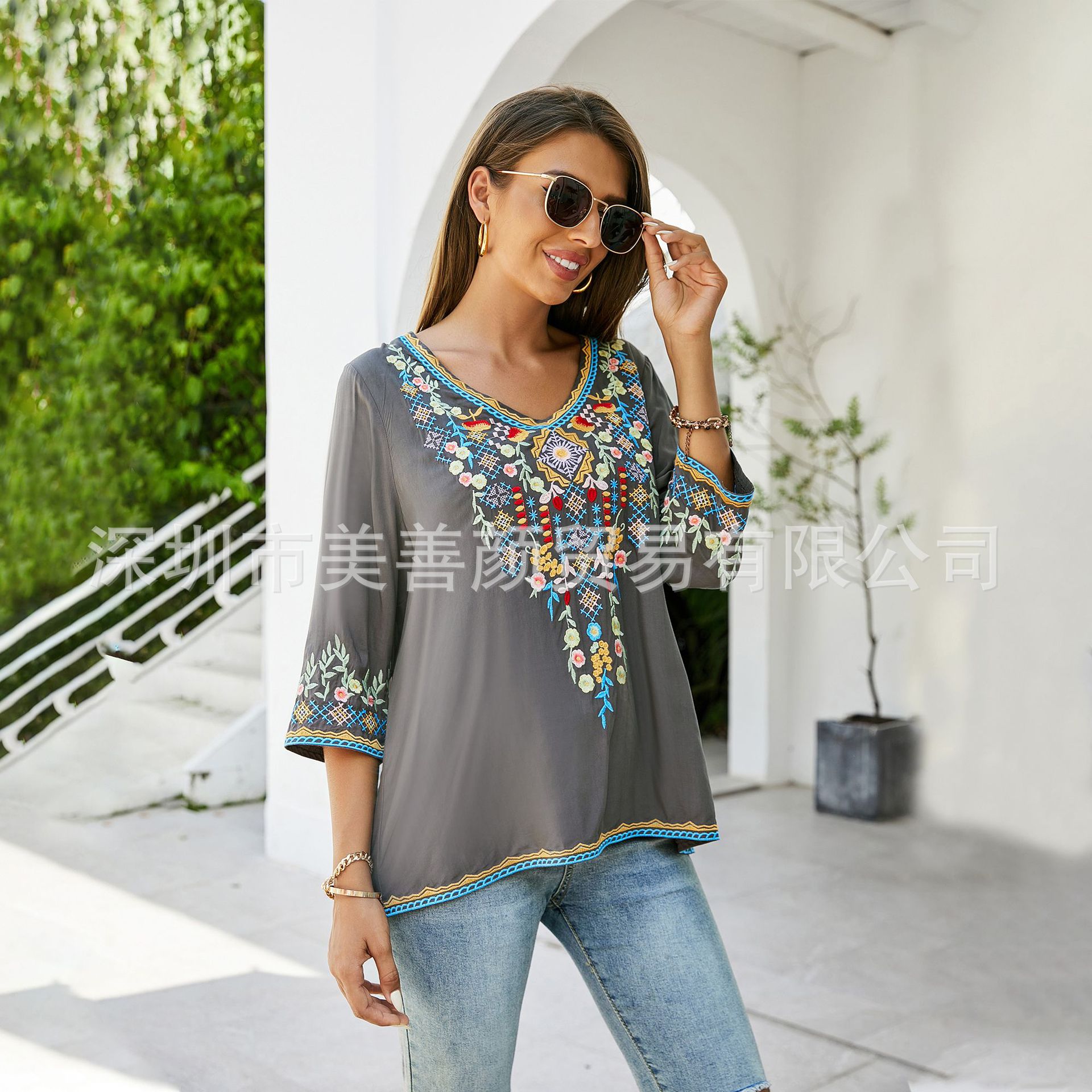 Spring/Summer 2026 Women's New Embroidered Loose-Fit Shirt for Overseas