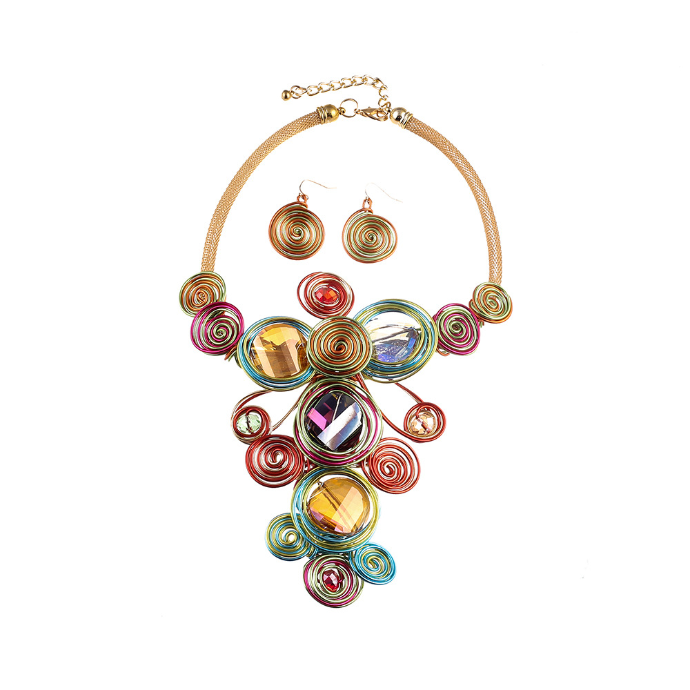 Exaggerated gemstone aluminum wire woven necklace set big brand handmade accessories necklaces