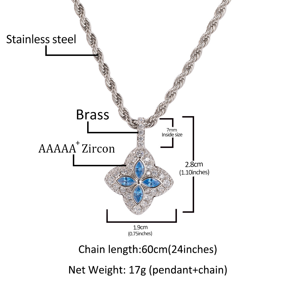 Hip Hop Vintage Four-Leaf Clover Pendant Sweater Necklace Exquisite Colorful Four-Leaf Clover Necklace Women