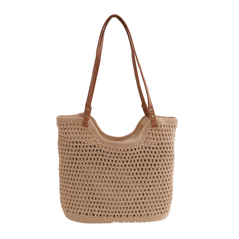New large capacity single-shoulder cotton woven bag new hollow mesh tote bag seaside vacation beach bag women's bag