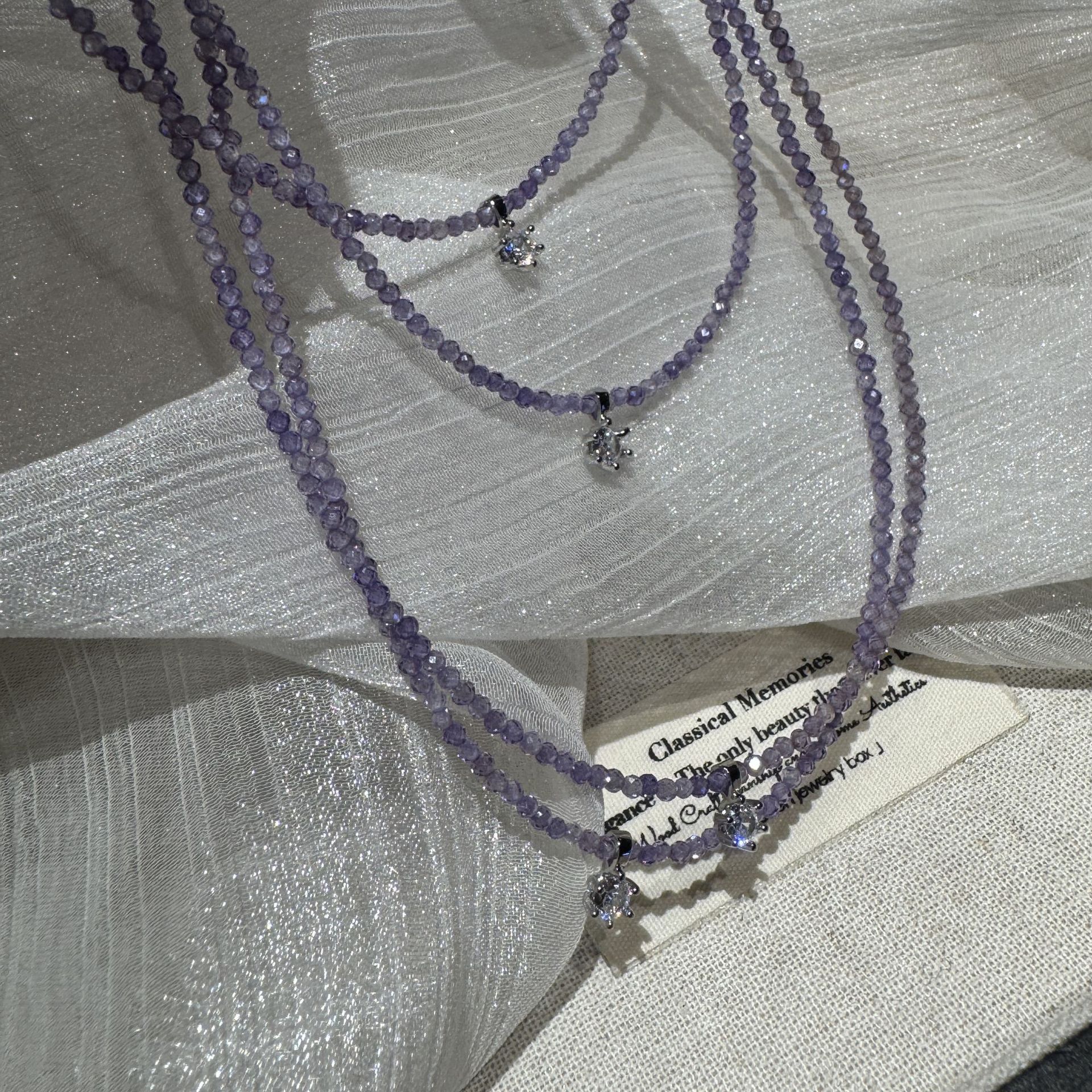 Purple lavender zirconia bead crystal necklace women's summer accessories niche accessories