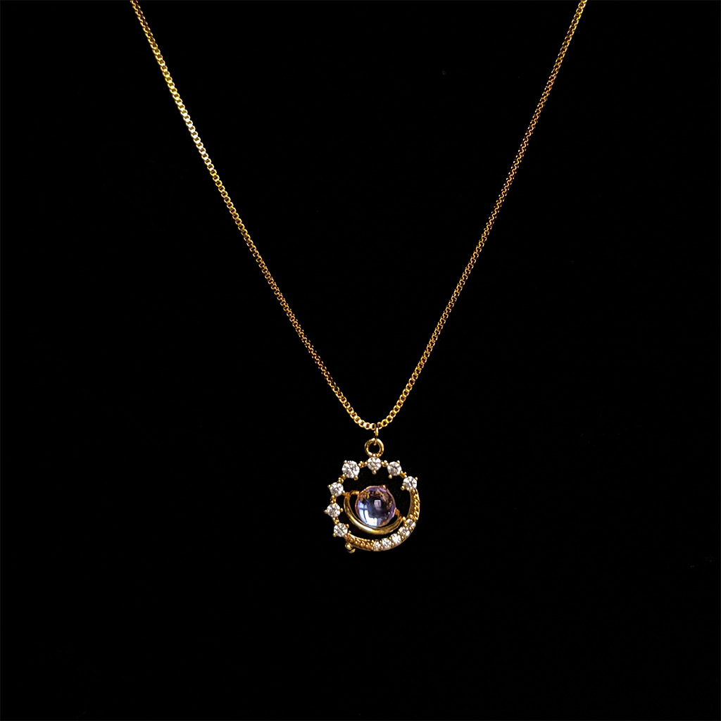Vintage Light Retro Planet Zircon Necklace Collarbone Chain Necklace
