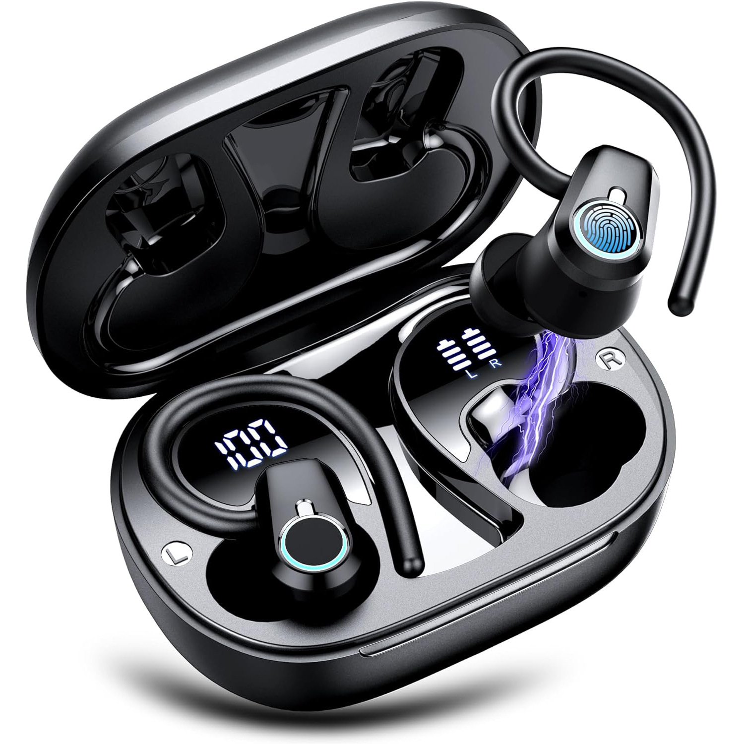 Wireless Bluetooth Earphones Dual Ear with Digital Display Over-Ear Business Sports Sound Noise Cancelling In-Ear Earphones
