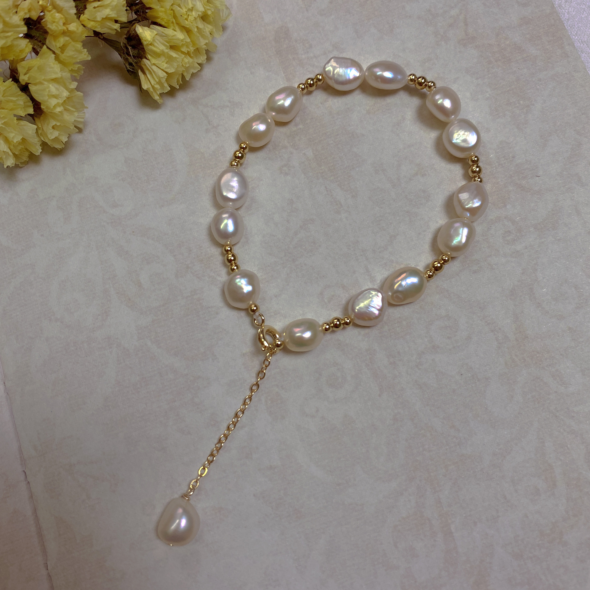 Baroque irregular pearl 14K gold-filled bracelet niche hand string gift