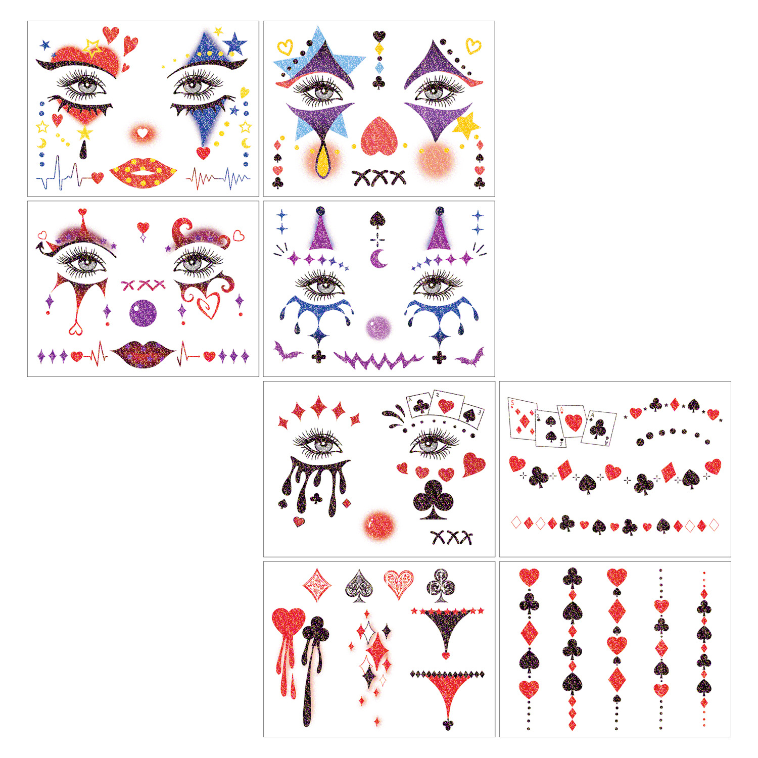 New Product Glitter Clown Face Sticker Halloween Tattoo Sticker Poker Party Temporary Tattoo Sticker Paper