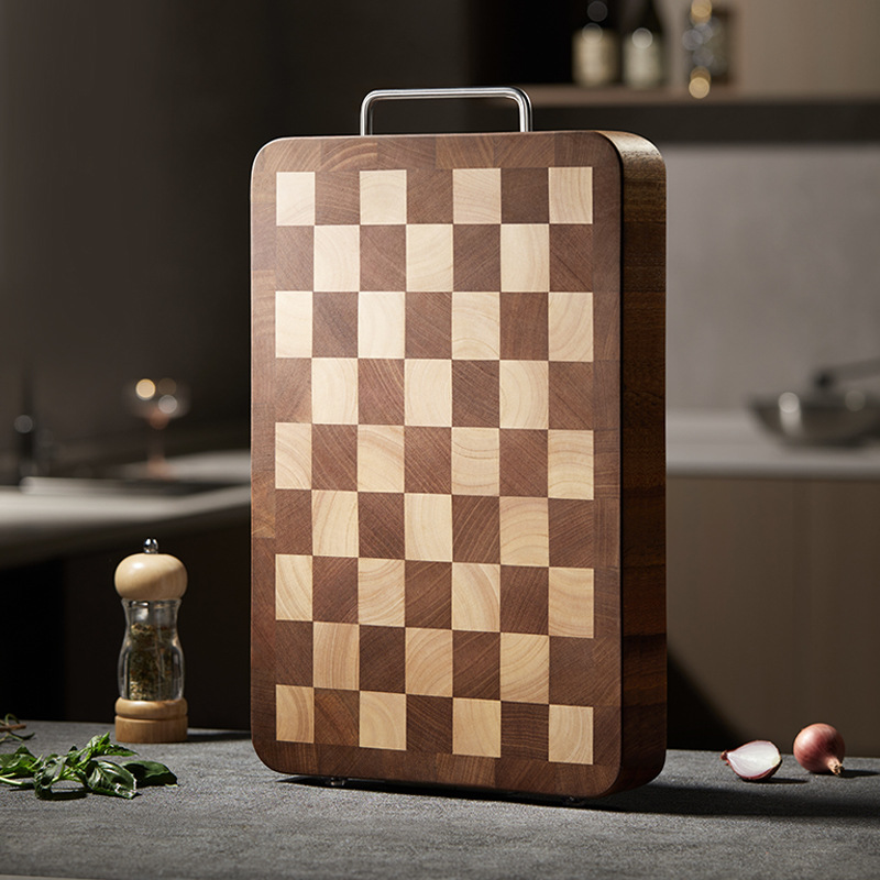 【Hedouc】Solid Wood Chopping Board Home Use Black Walnut Wood Cutting Board Chopping Board Antibacterial Checkerboard