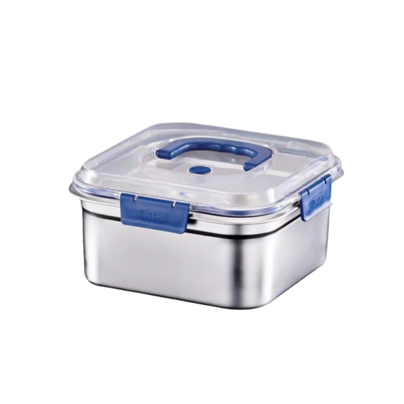 410 Stainless Steel Fresh-Keeping Box Thickened with Lid Refrigerator Storage Box Large Capacity Sealed Box Portable Fresh-Keeping Box