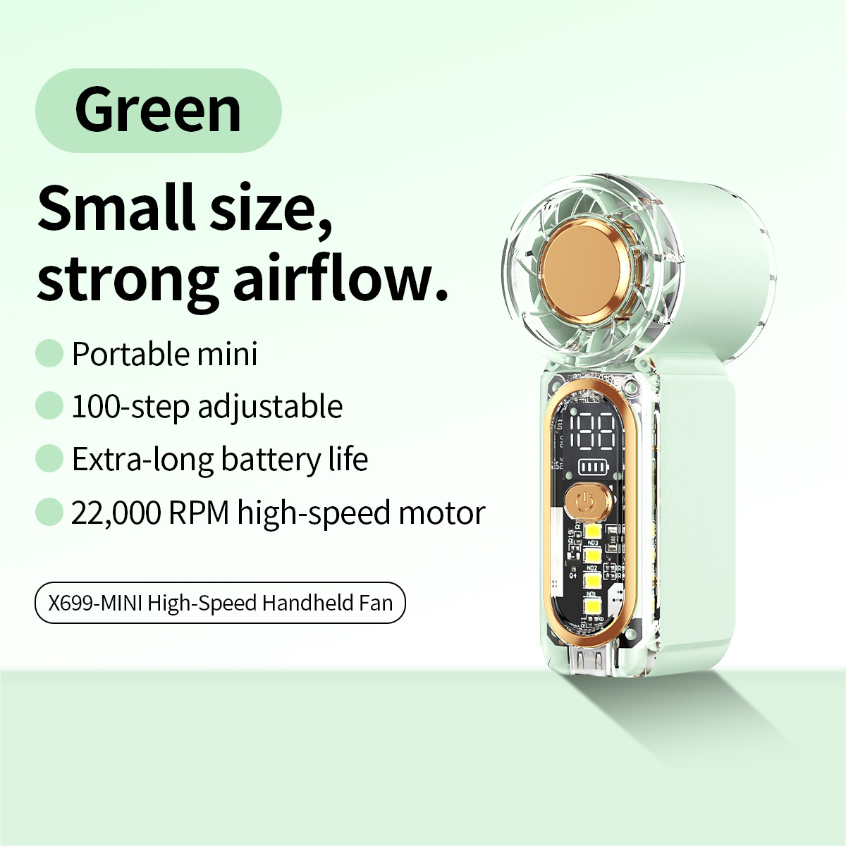 X699 mini handheld fan rechargeable pocket fan high wind small portable high-speed small cannon turbo brushless