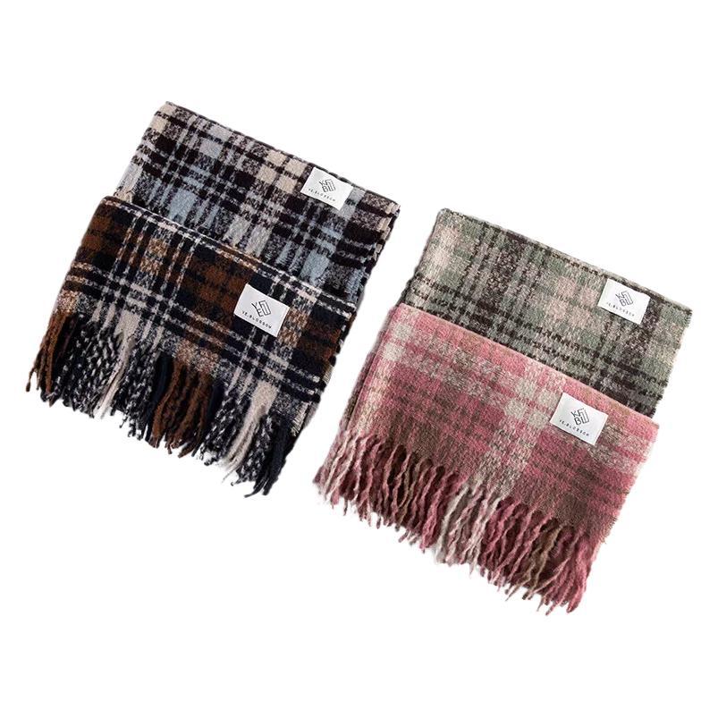 Plaid scarf women warm new dry rose pink autumn and winter color bright soft tassel shawl neck scarf