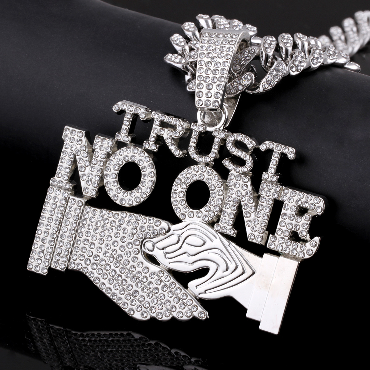 Gangster hip-hop full diamond pendant exaggerated alloy Cuban chain necklace pendant diamond-embedded cross
