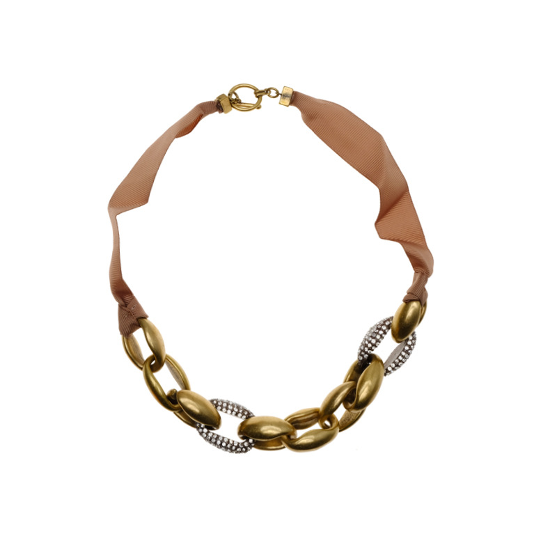 Distressed Metal Geometric Necklace Exaggerated Fabric Patchwork Necklace Export Design