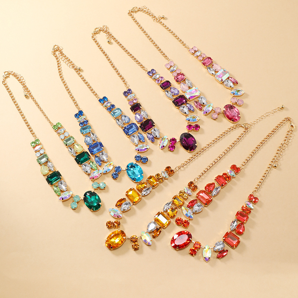 Colorful diamond necklace for women exaggerated banquet collarbone chain crystal necklace
