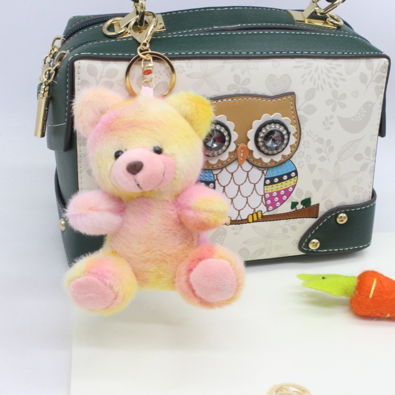 Cute Rainbow Bear Keychain Charm Plush Toy Sitting Bear Plush Advertising Promotional Gift Doll Toy