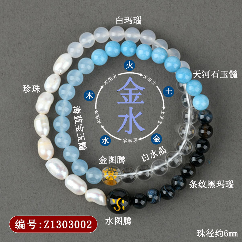 Z1303五行补缺喜【金水】双圈手链
