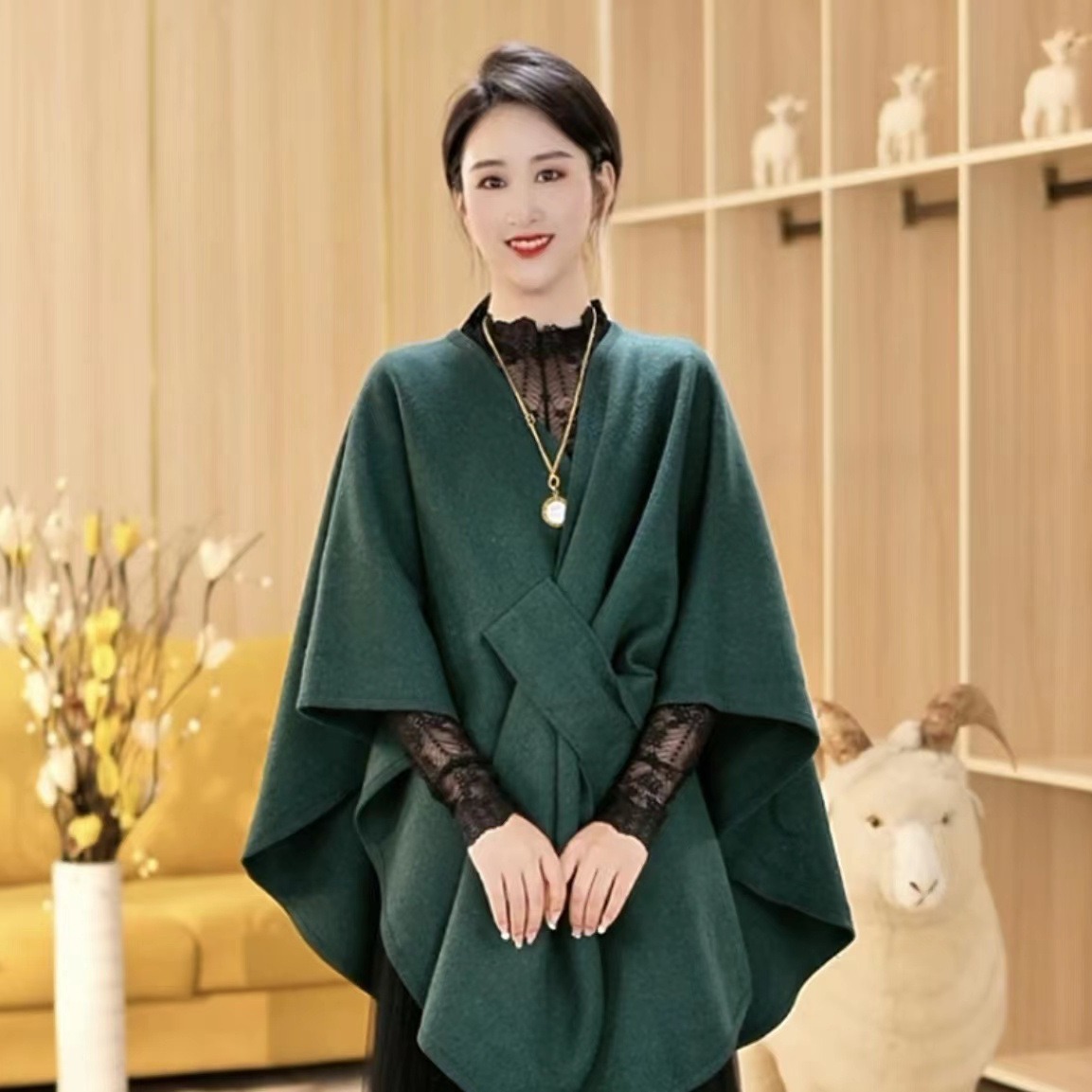 Live Autumn Winter Loose Scarf Shawl Outer Wear Cape Cape Shawl Women 0961#