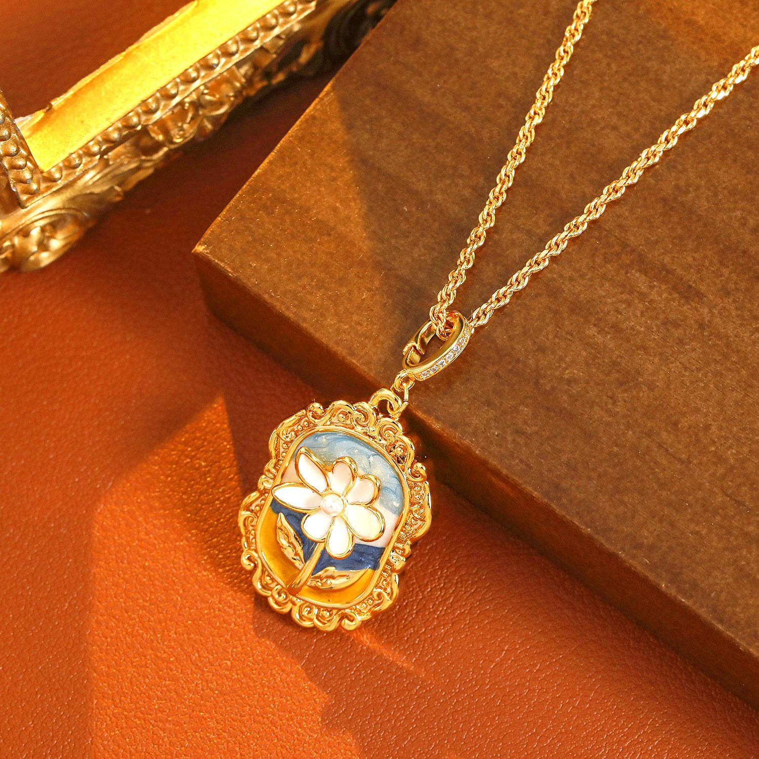 Monet Van Gogh Vintage Oil Painting Style Necklace Baroque Pearl Butterfly Petal Sweater Chain Pendant
