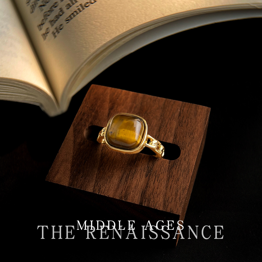 Vintage Retro Star Moon Zircon Ring Geometric Tiger Eye Index Ring Niche Open Ring for Women