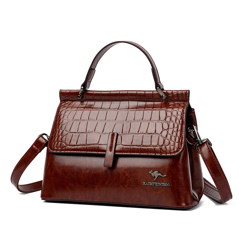 2025 New Waxed Leather Handbag Women's Shoulder Tote Commuter Handbag Handbags Department Store Counter