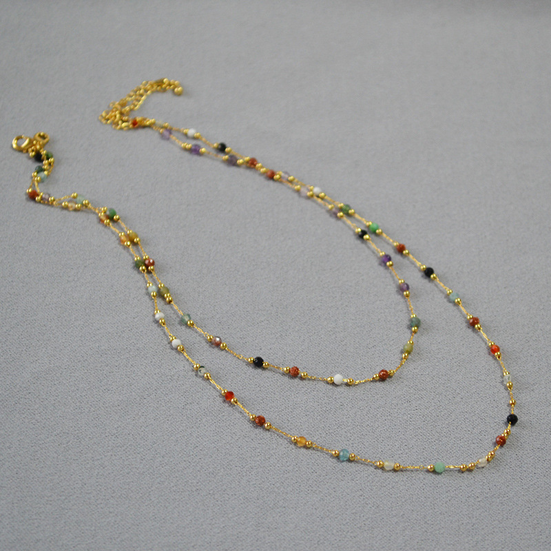 Sweet colorful natural stone delicate simple short necklace锁骨链 for women