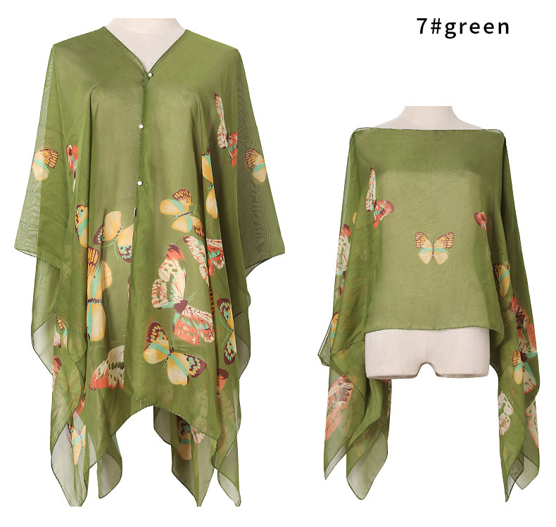 Summer Sun Protection Imitation Silk Shawl Butterfly Print Sun Protection Shawl Gift Silk Scarf Shawl