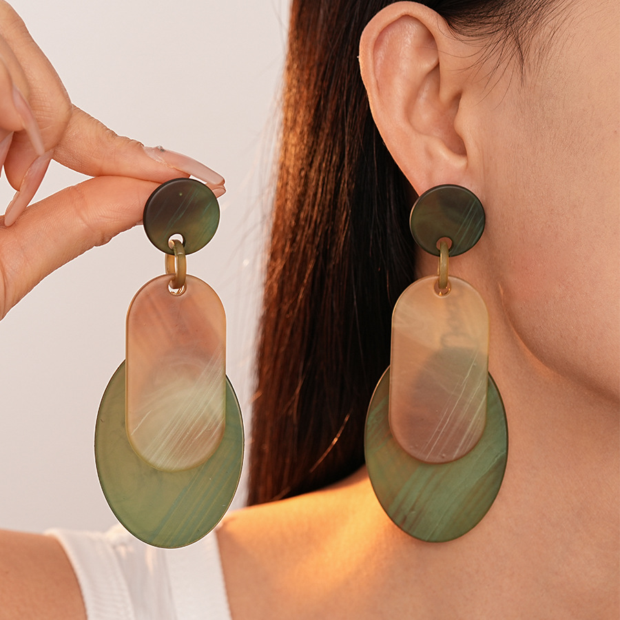 Exaggerated Acrylic Round Oval Geometric Silver Needle Earrings Simple Earrings for Women