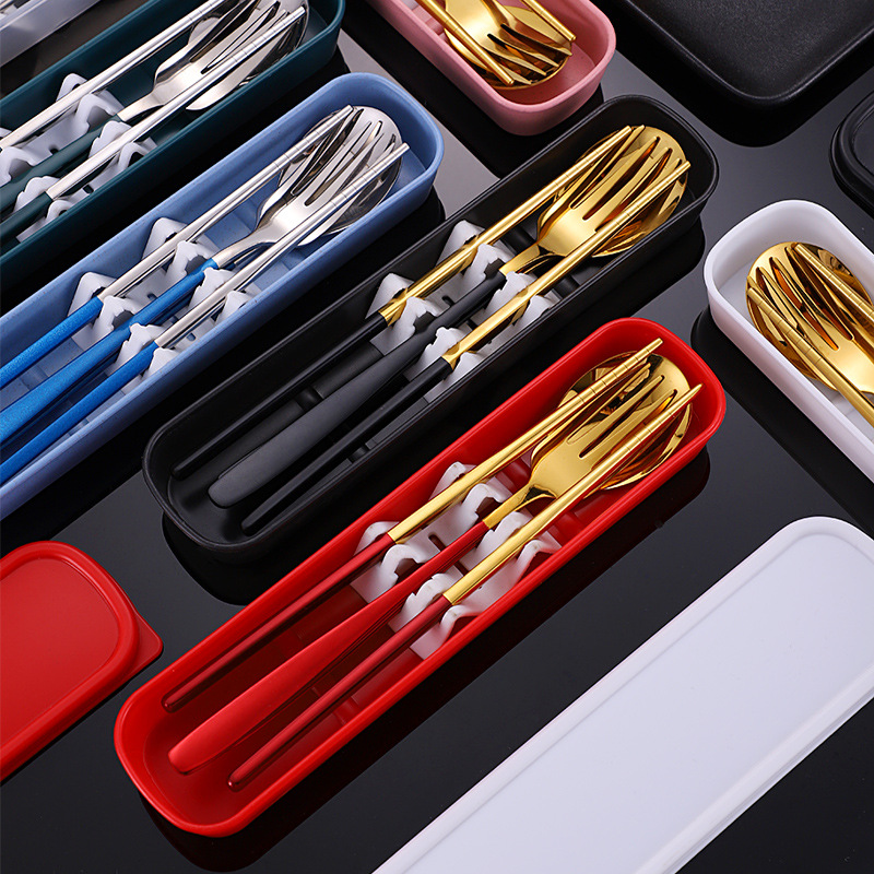 Stainless steel cutlery set chopsticks spoon three-piece Nordic portable outdoor travel student cutlery gift
