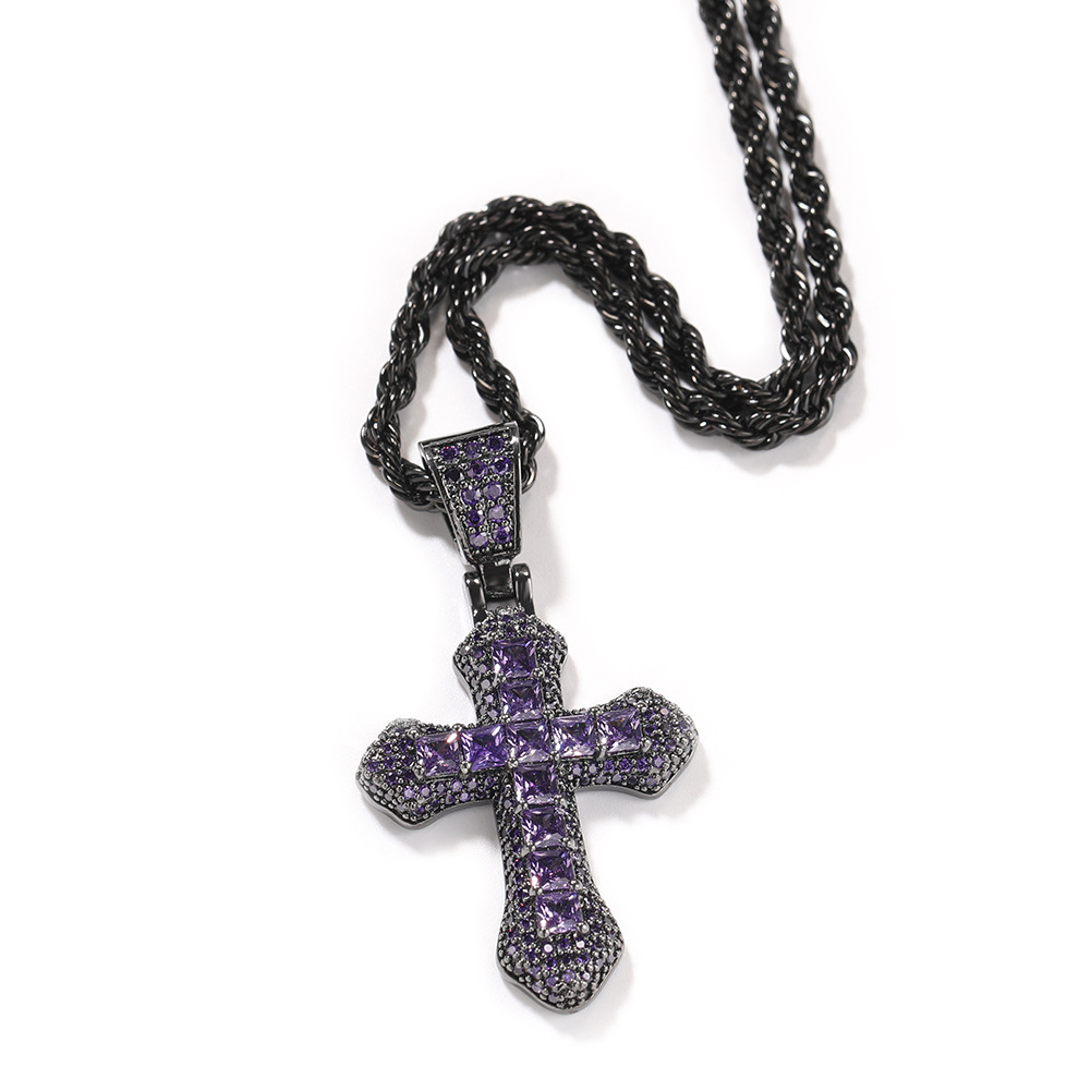 Hip Hop New Blue Zircon Cross Men's Necklace Heavy Punk Sweater Chain Accessories