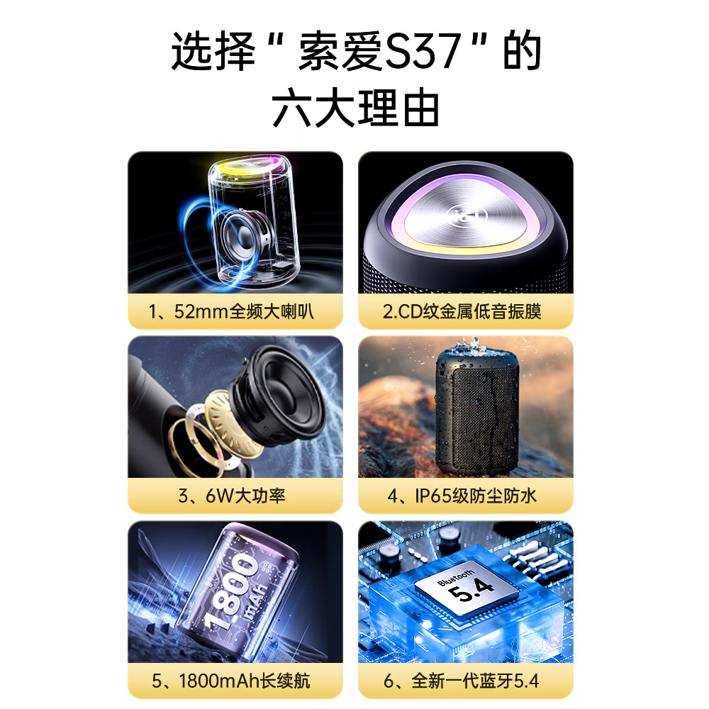 Soai S37 Bluetooth Speaker New Wireless Portable Outdoor High Quality Audio Home Car Subwoofer
