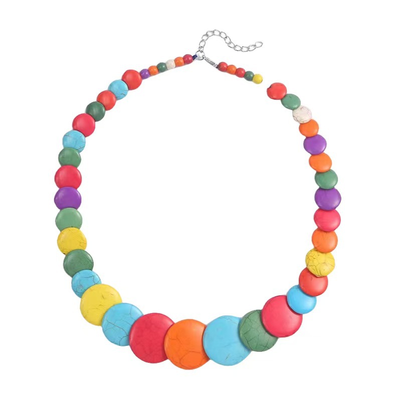 New beach style colorful stone necklace exaggerated锁骨链 handmade accessories