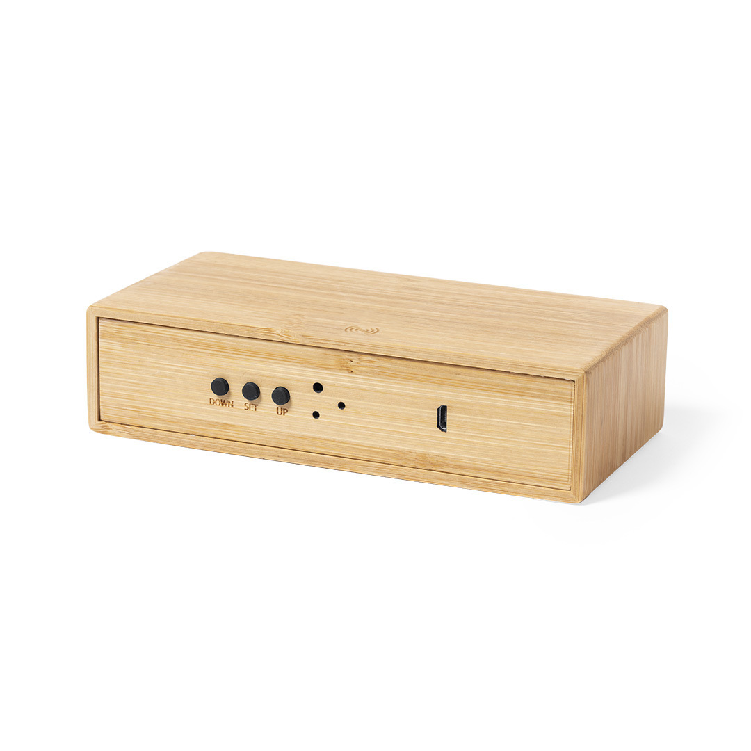 15W bamboo alarm clock wireless charging wooden digital display multifunctional desktop clock