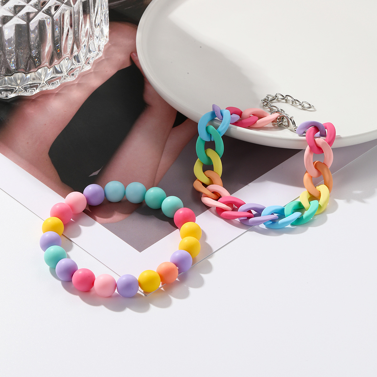 Bracelet set cartoon dopamine style colorful stacked bead bracelet set
