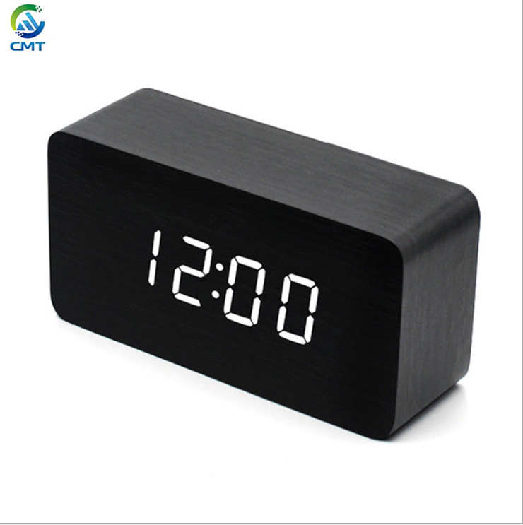 LED wooden clock, desktop silent electronic alarm clock, home decoration clock, USB and battery dual-use alarm clock