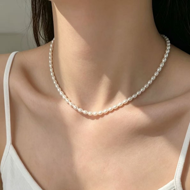 Freshwater Real Pearl Necklace Size Alternating Multi-Layer Handmade Fish Line Collarbone Chain Braided Jewelry Women