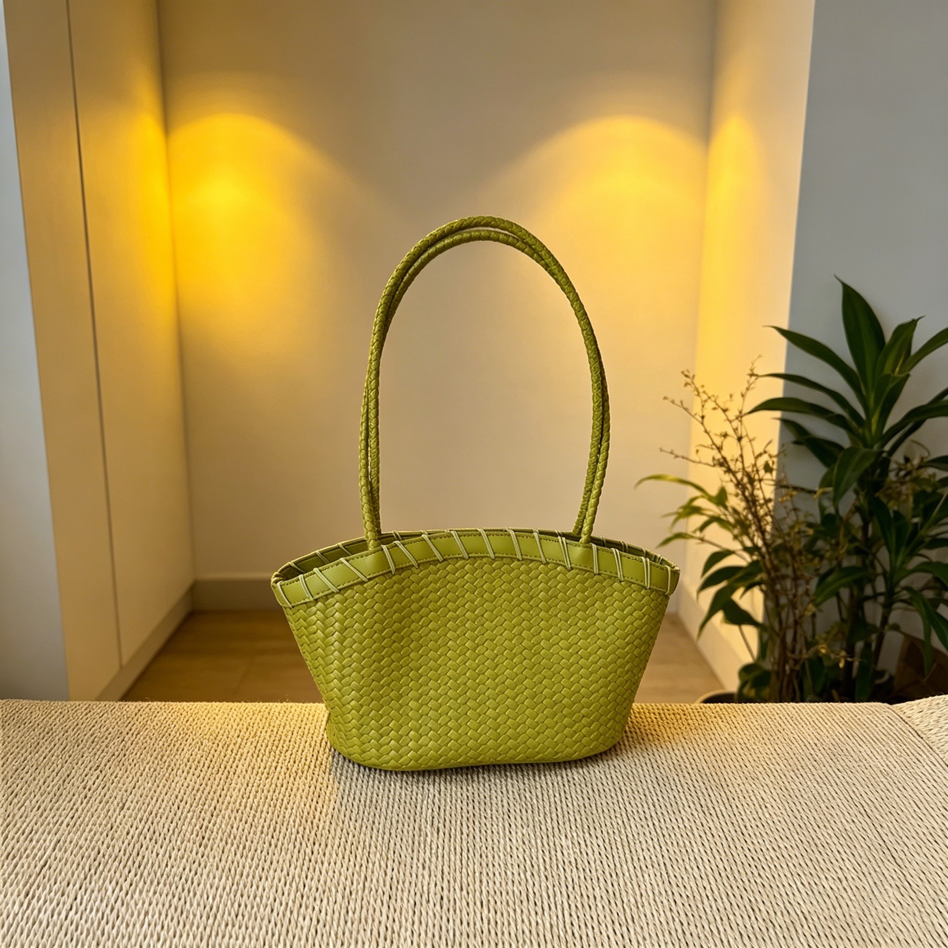 Spring/Summer New Vacation Woven Women Bag Handheld Basket Single Shoulder Shell-Shaped Tote Bag Woven Bag