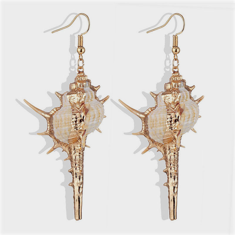 Natural Beach Shell Conch Gold-Plated Edge Earrings Bohemian Style Beach Conch Earrings