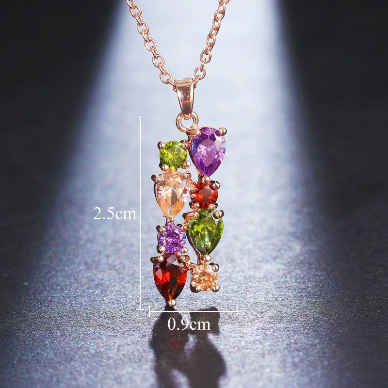 Rose gold colored gemstone zirconia necklace for women, collarbone chain pendant jewelry
