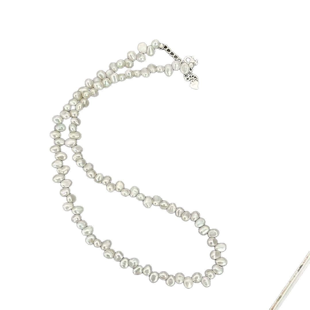 S925 Sterling Silver Baroque Natural Freshwater Pearl Necklace Women Summer Irregular Collarbone Chain
