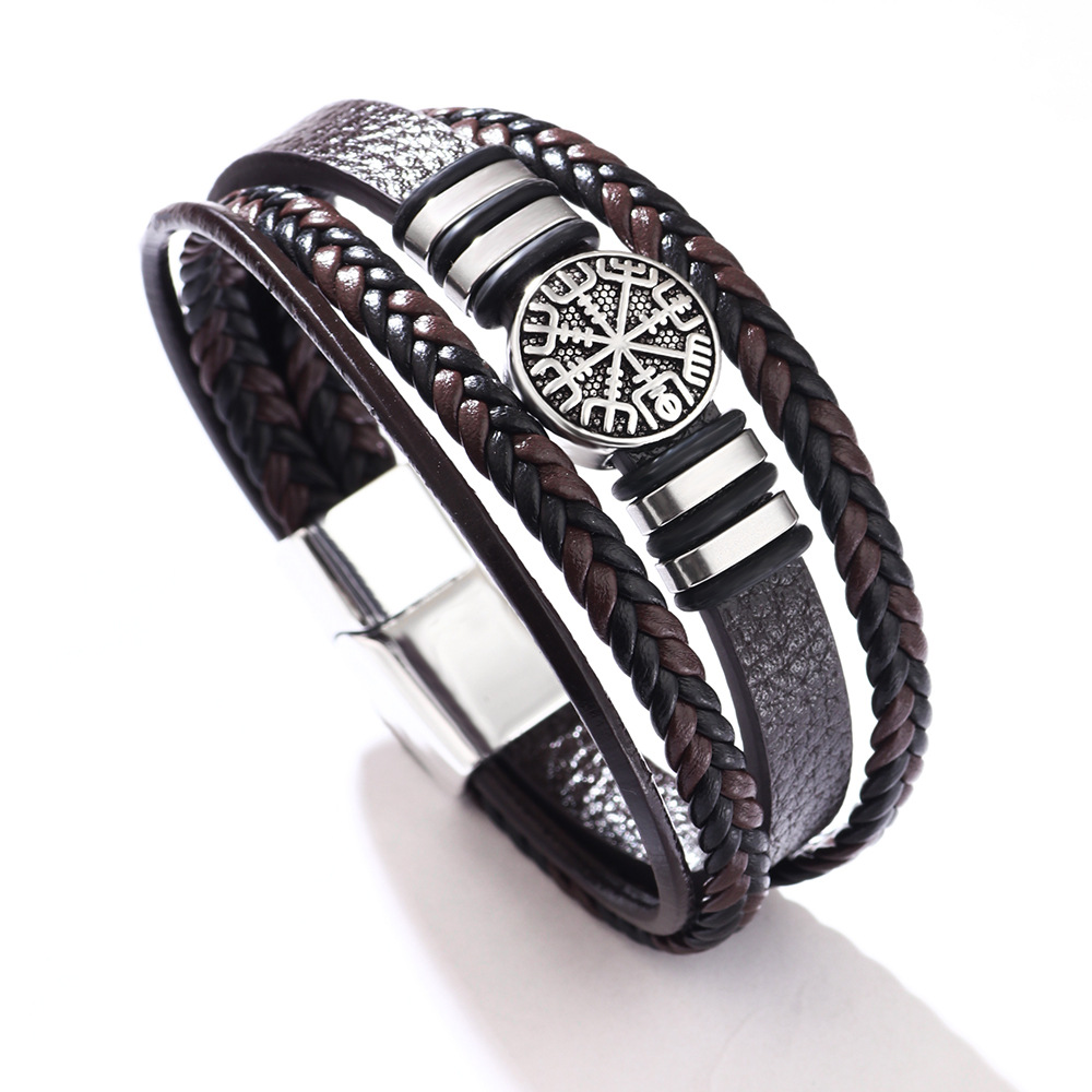 Woven Leather Rope Bracelet Punk Style Multi-layer Men's Bracelet Chain Compass
