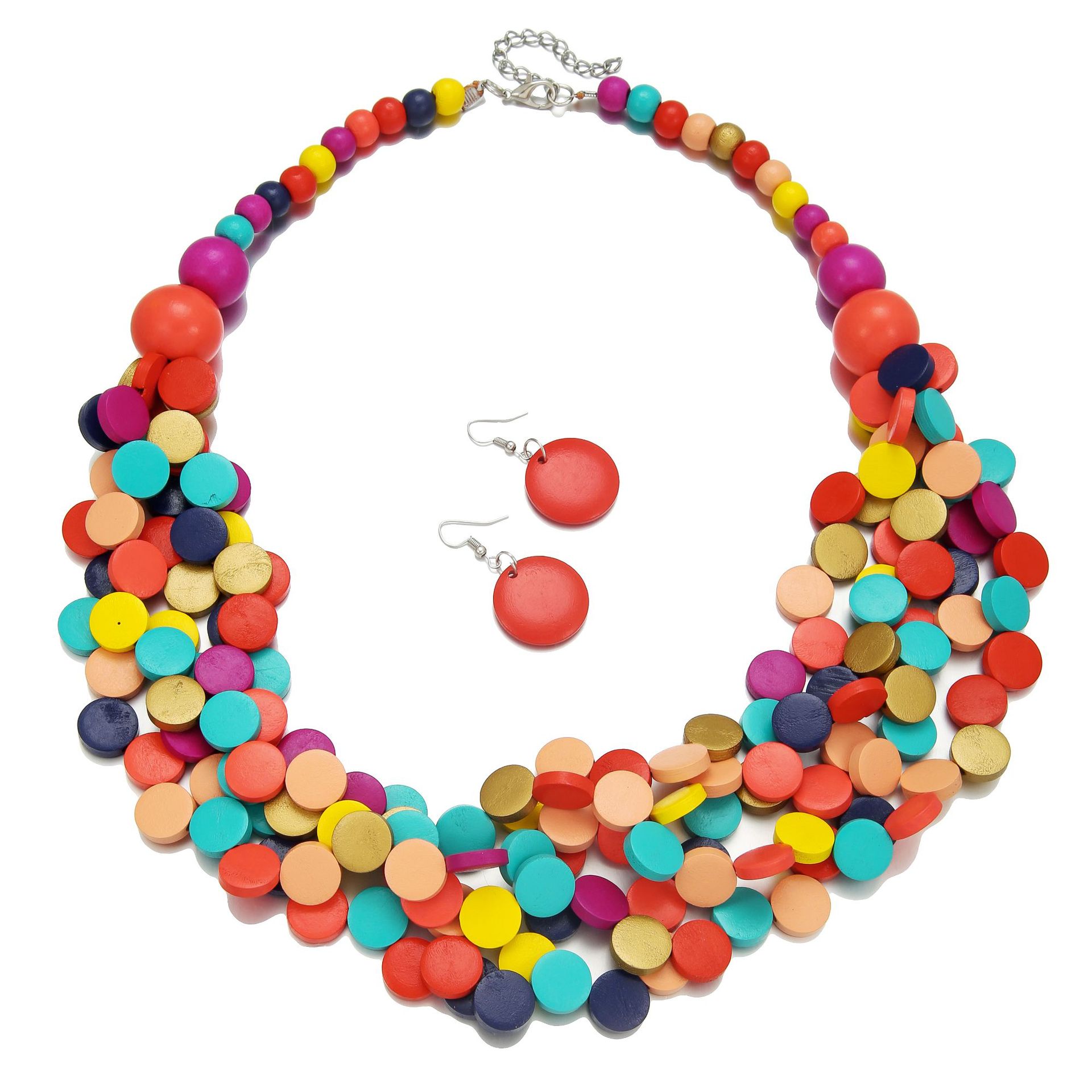Ethnic style irregular wooden pieces bead multi-layer necklace and earring set sweater chain banquet accessories necklace