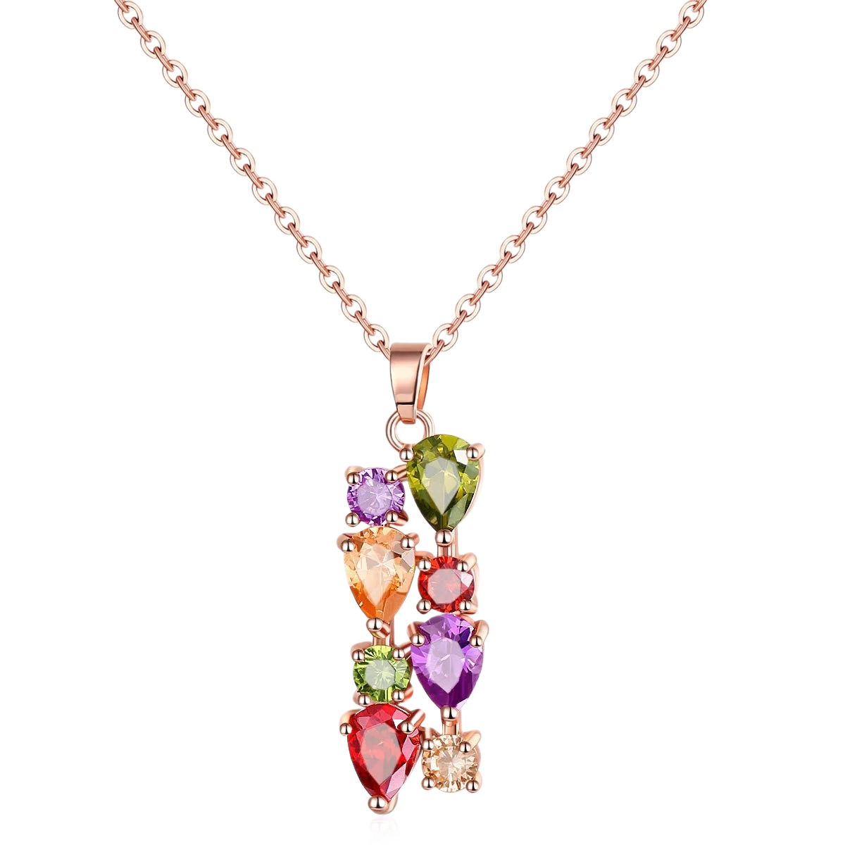 Rose gold colored gemstone zirconia necklace for women, collarbone chain pendant jewelry