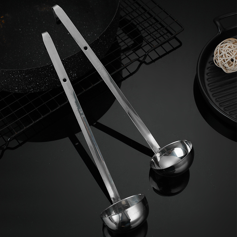 Stainless steel with hook measuring spoon long handle with scale gram spoon milk tea measuring spoon ounce juice spoon quantitative soup spoon