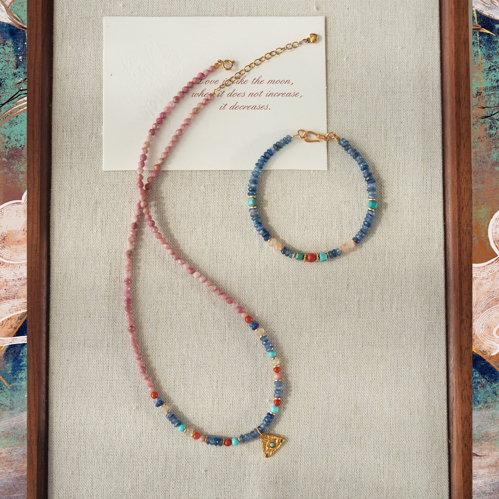 New Chinese-style Dunhuang style natural stone bead necklace for women, summer ethnic national style colorful dopamine collarbone chain