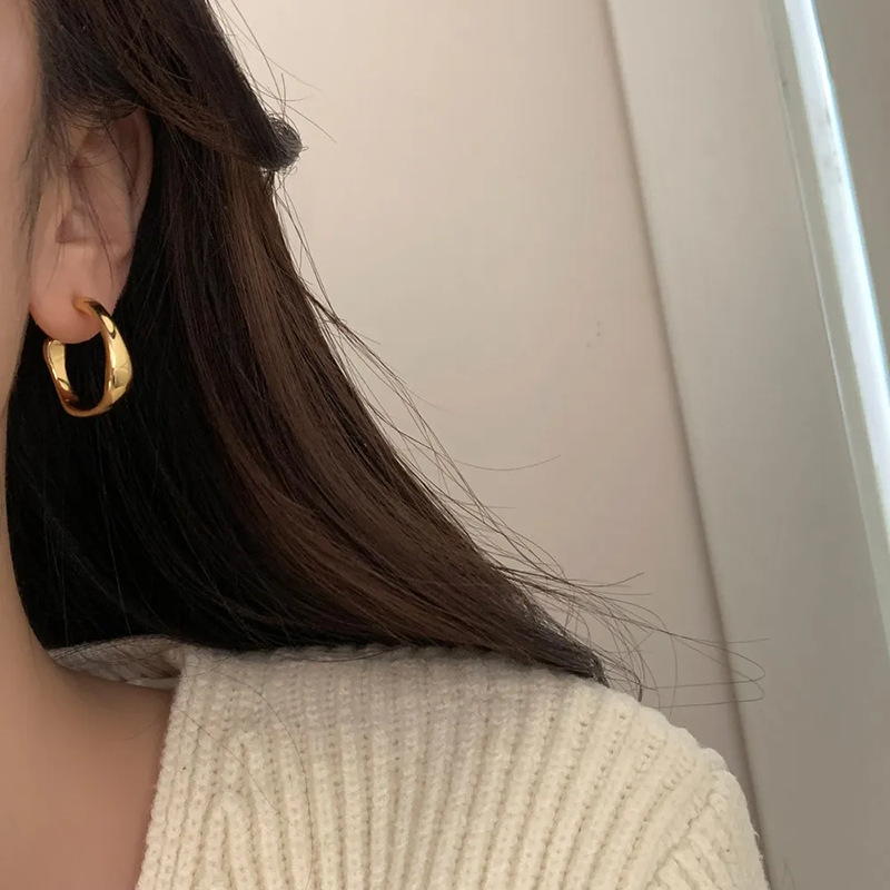 Brass gold-plated irregular C-shape 925 silver pin ear studs ear accessories
