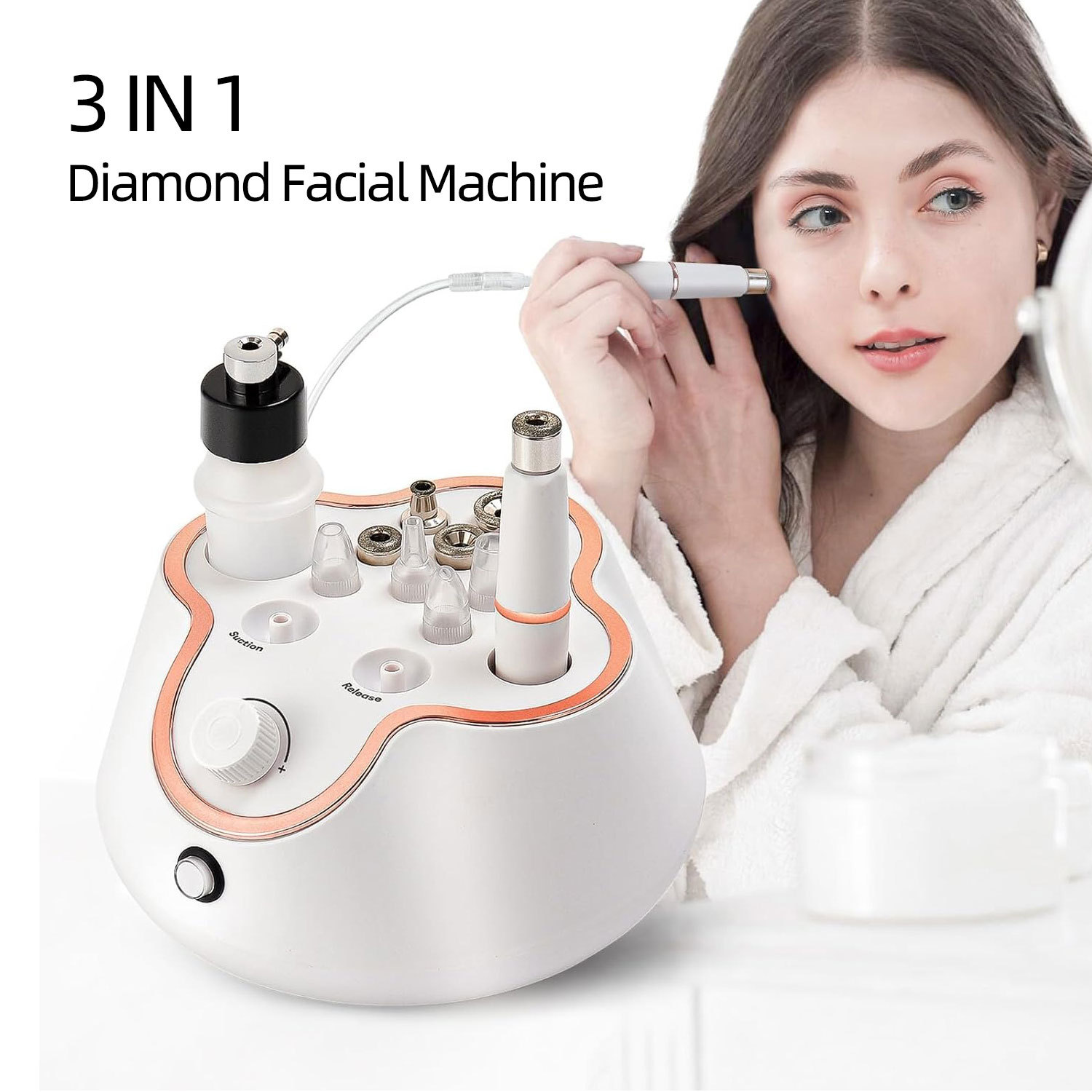 Three-in-One Diamond Microdermabrasion Device Facial Cleansing Oxygen Injection Vacuum Blackhead Removal Cleansing Beauty Instrument