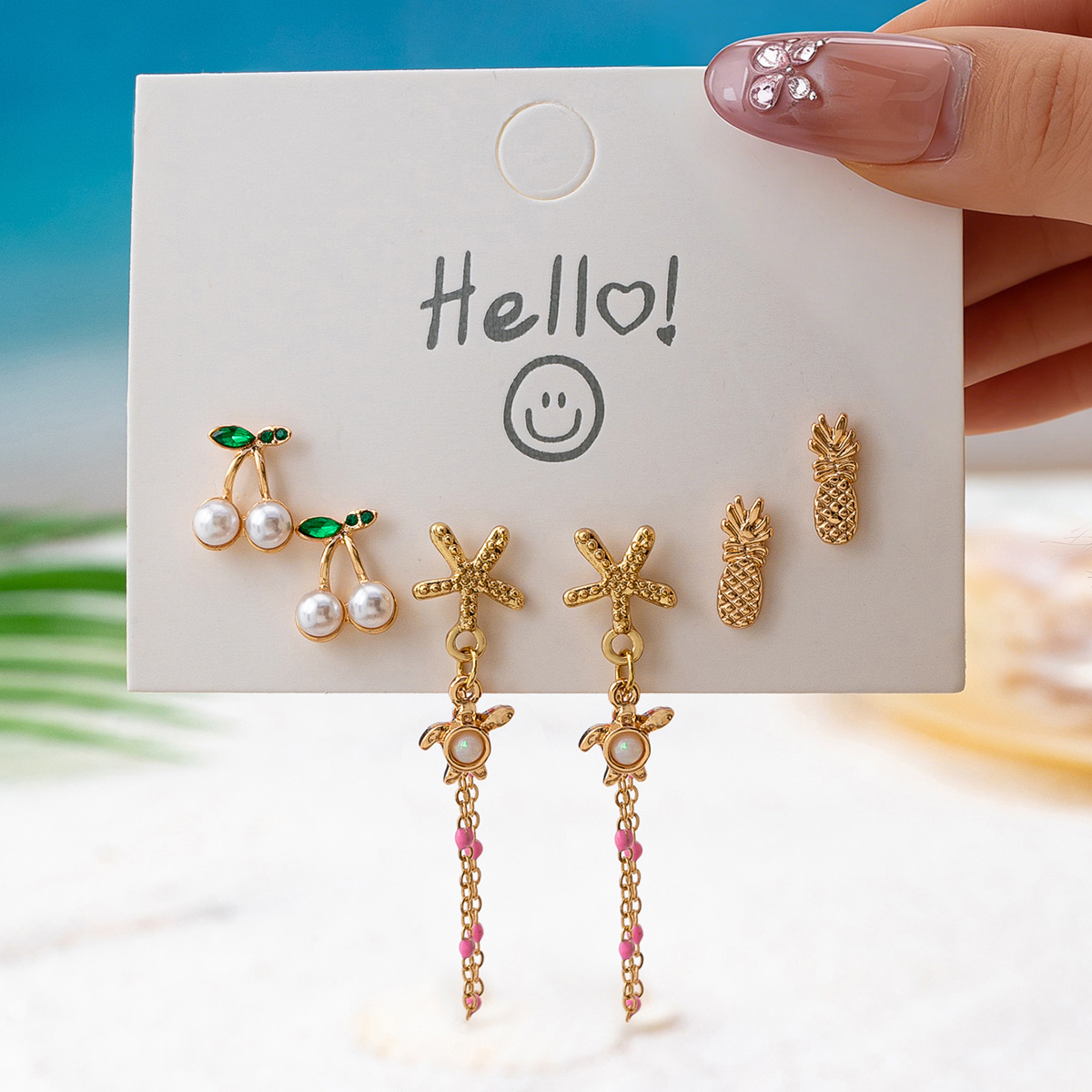 Qingdao Daiwei Starfish Small Fish Shell Fruit Set Earrings, Suitable for Women's Vacation Wear