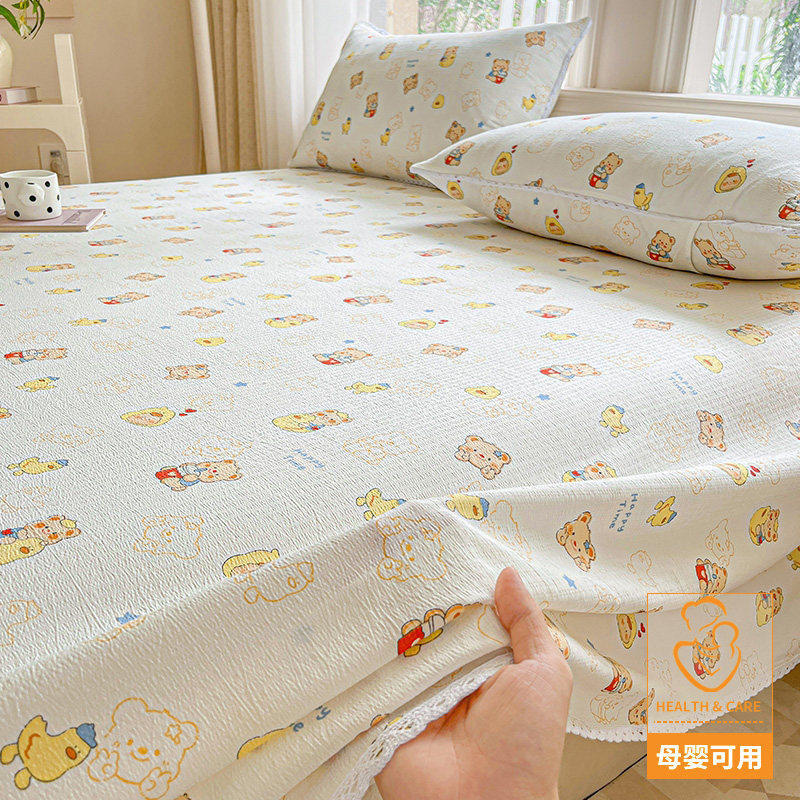 Class A mother-infant grade double-layer gauze bed sheet single piece summer children dormitory quilt cover pillowcase three-piece set non-cotton pure cotton 3