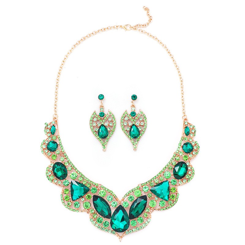 Exaggerated Bride Accessories Necklace Earring Set Wedding Dress Banquet Artificial Gemstone