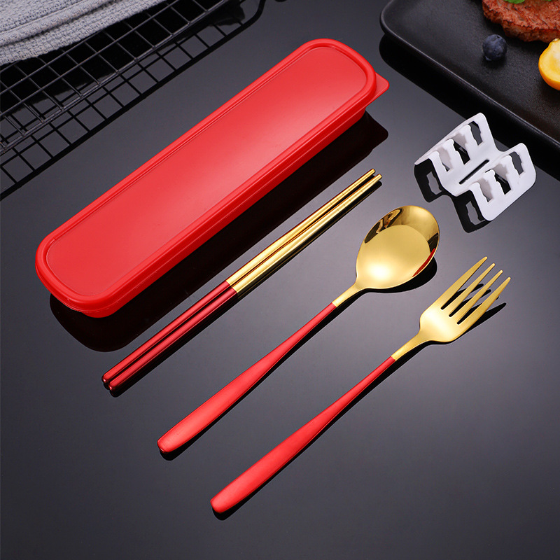 Stainless steel cutlery set chopsticks spoon three-piece Nordic portable outdoor travel student cutlery gift